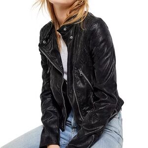 Free People Fenix Moto Jacket Women's Black Leather Jacket size 2